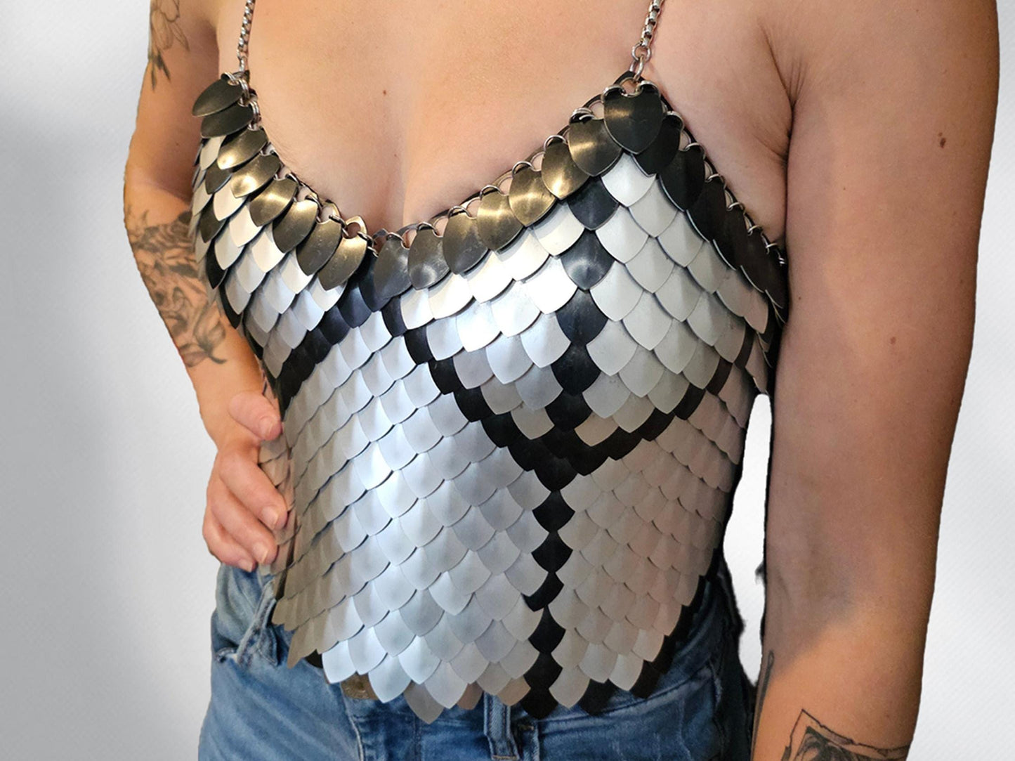 Metal Silver Breastplate Corset Armor, Fantasy Scalemail Dragon Scale Womens Armor, Royal Fae Gala Fairytale Costume, Viking, Fairy Cosplay