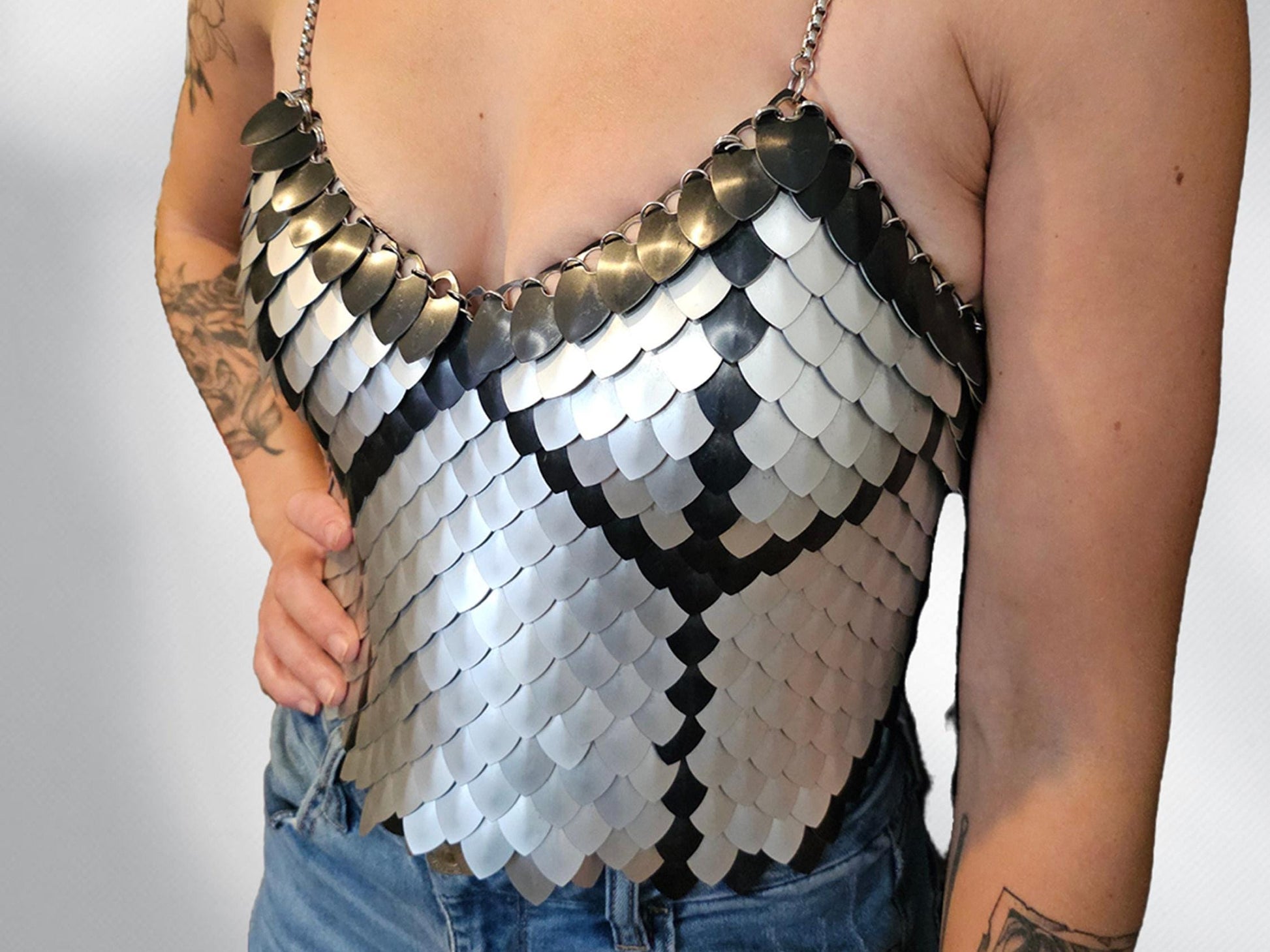 Metal Silver Breastplate Corset Armor, Fantasy Scalemail Dragon Scale Womens Armor, Royal Fae Gala Fairytale Costume, Viking, Fairy Cosplay