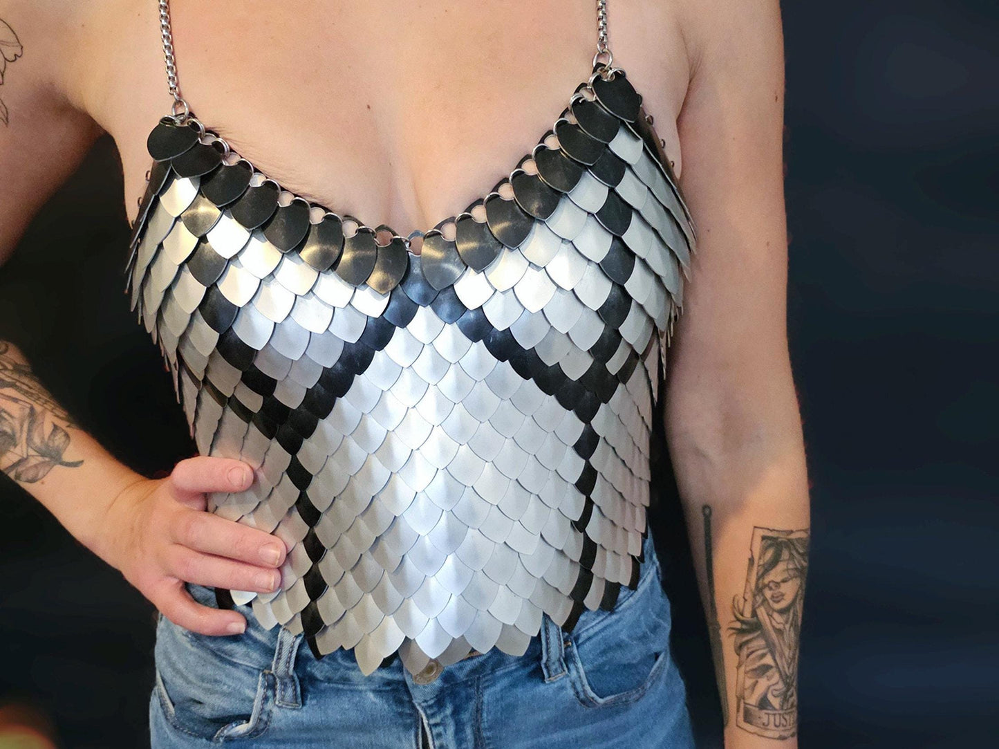 Metal Silver Breastplate Corset Armor, Fantasy Scalemail Dragon Scale Womens Armor, Royal Fae Gala Fairytale Costume, Viking, Fairy Cosplay