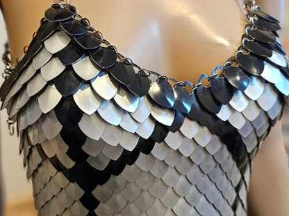 Metal Silver Breastplate Corset Armor, Fantasy Scalemail Dragon Scale Womens Armor, Royal Fae Gala Fairytale Costume, Viking, Fairy Cosplay