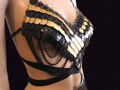 Metal Gold Breastplate Corset Armor, Fantasy Scalemail Dragon Scale Womens Armor, Royal Fae Gala Fairytale Costume, Viking, Fairy Cosplay