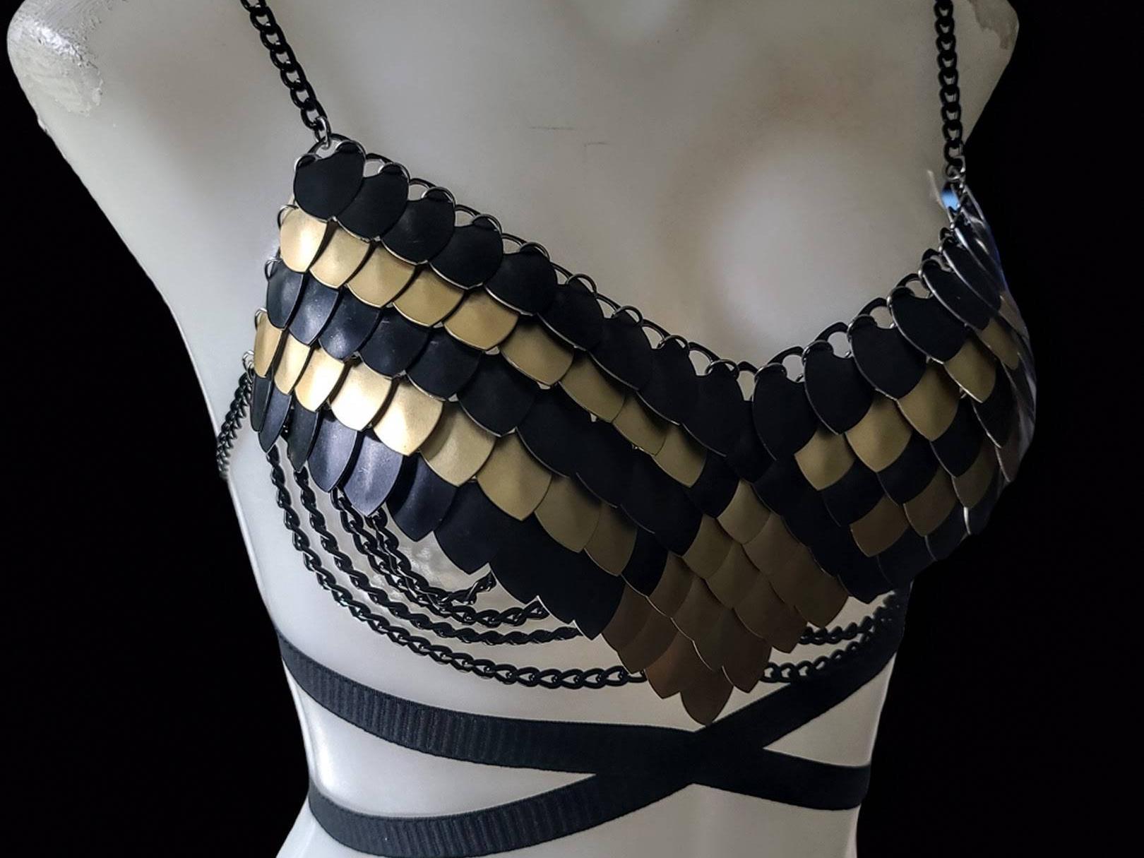 Metal Gold Breastplate Corset Armor, Fantasy Scalemail Dragon Scale Womens Armor, Royal Fae Gala Fairytale Costume, Viking, Fairy Cosplay