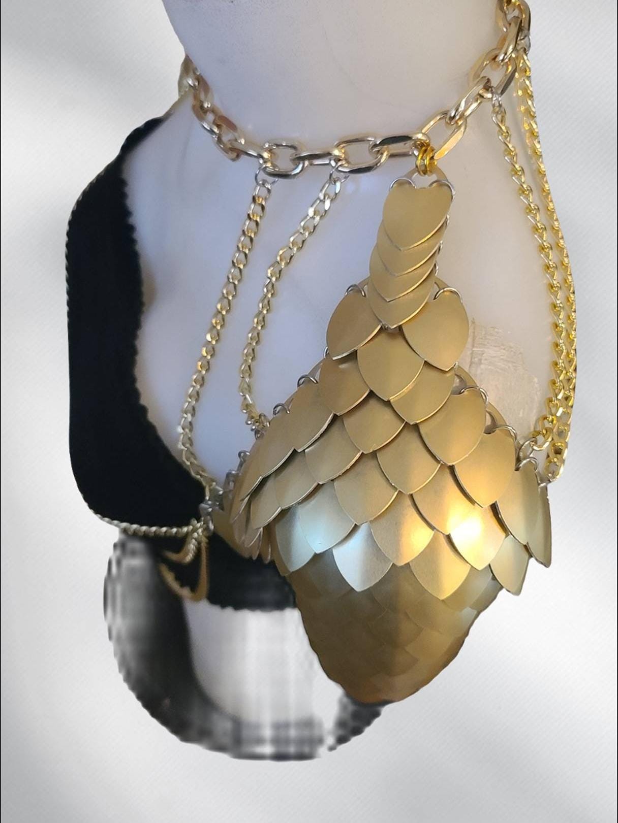 Metal Gold Shoulder Armor, Fantasy Scalemail Dragon Scale Womens Armor, Royal Fae Gala Fairytale Costume, Viking, Fairy Cosplay, Bookish