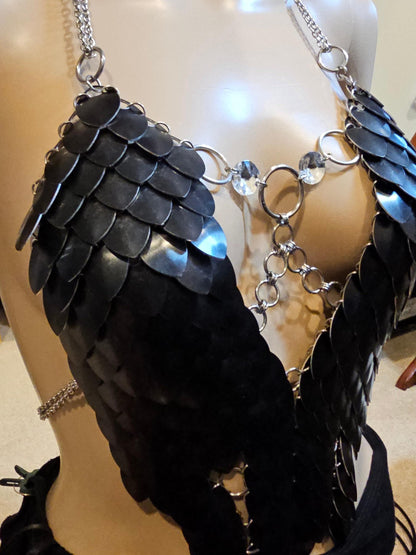 Metal Black Breastplate Corset Armor, Fantasy Scalemail Dragon Scale Womens Armor, Royal Fae Gala Fairytale Costume, Viking, Fairy Cosplay