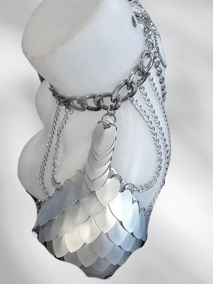Metal Silver Shoulder Armor, Fantasy Scalemail Dragon Scale Womens Armor, Royal Fae Gala Fairytale Costume, Viking, Fairy Cosplay, Bookish