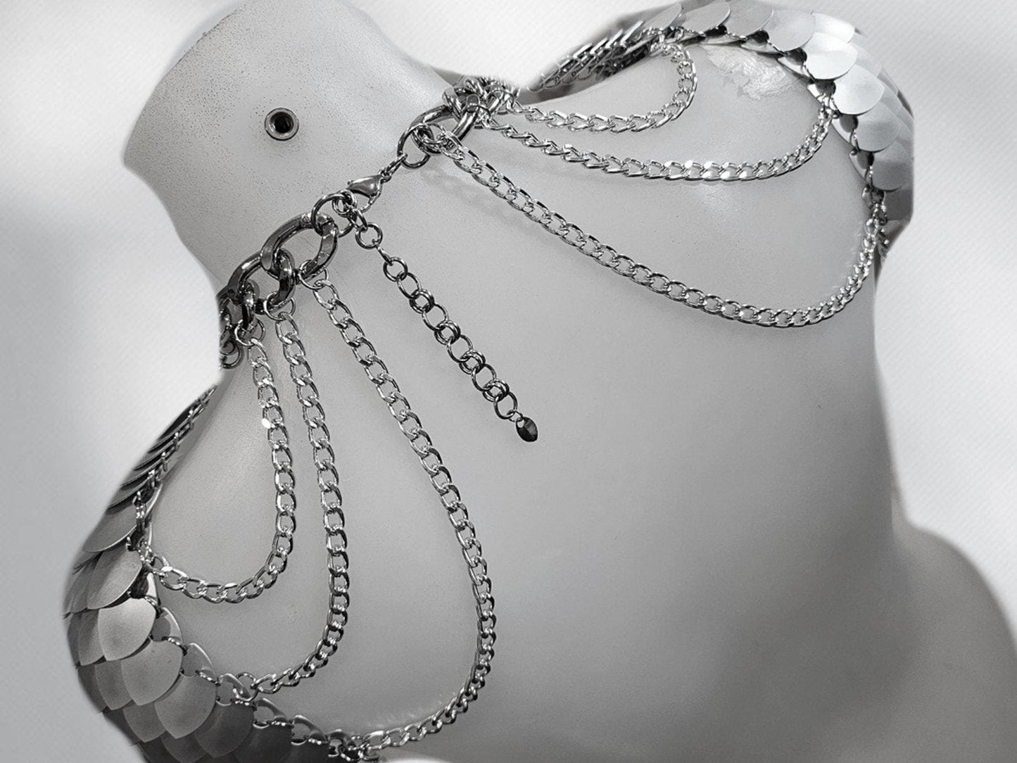 Metal Silver Shoulder Armor, Fantasy Scalemail Dragon Scale Womens Armor, Royal Fae Gala Fairytale Costume, Viking, Fairy Cosplay, Bookish