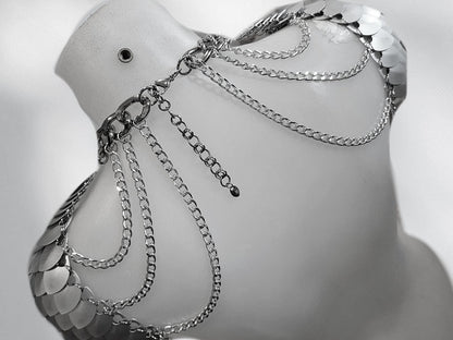 Metal Silver Shoulder Armor, Fantasy Scalemail Dragon Scale Womens Armor, Royal Fae Gala Fairytale Costume, Viking, Fairy Cosplay, Bookish