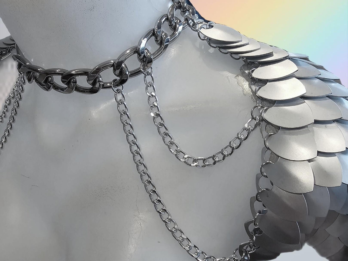 Metal Silver Shoulder Armor, Fantasy Scalemail Dragon Scale Womens Armor, Royal Fae Gala Fairytale Costume, Viking, Fairy Cosplay, Bookish