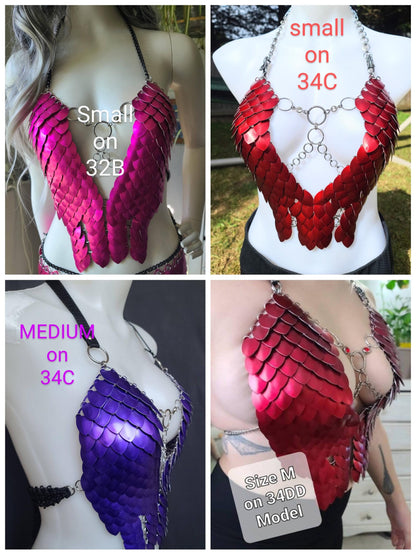Metal Purple Breastplate Corset Armor, Fantasy Scalemail Dragon Scale Womens Armor, Royal Fae Gala Fairytale Costume, Viking, Fairy Cosplay