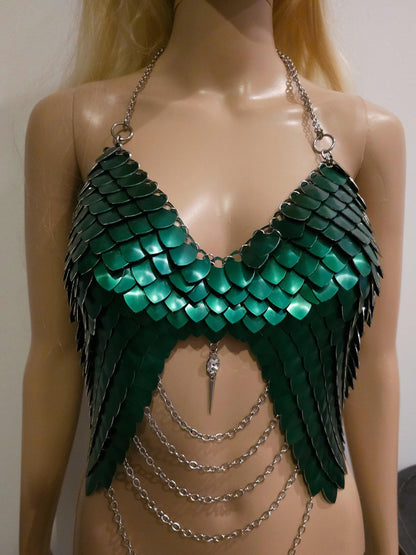Metal Molded Breastplate Corset Armor, Fantasy Scalemail Dragon Scale Womens Armor, Royal Fae Gala Fairytale Costume, Viking, Fairy Cosplay