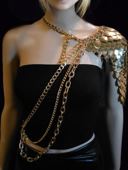 Metal Gold Shoulder Armor, Fantasy Scalemail Dragon Scale Womens Armor, Royal Fae Gala Fairytale Costume, Viking, Fairy Cosplay, Bookish