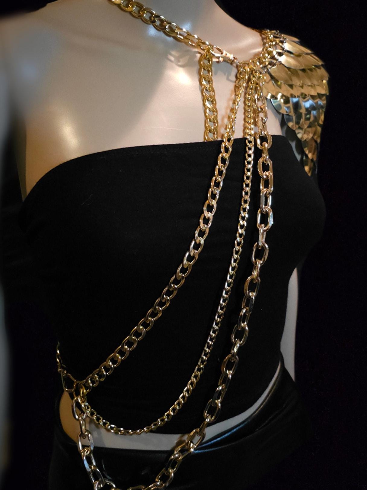 Metal Gold Shoulder Armor, Fantasy Scalemail Dragon Scale Womens Armor, Royal Fae Gala Fairytale Costume, Viking, Fairy Cosplay, Bookish