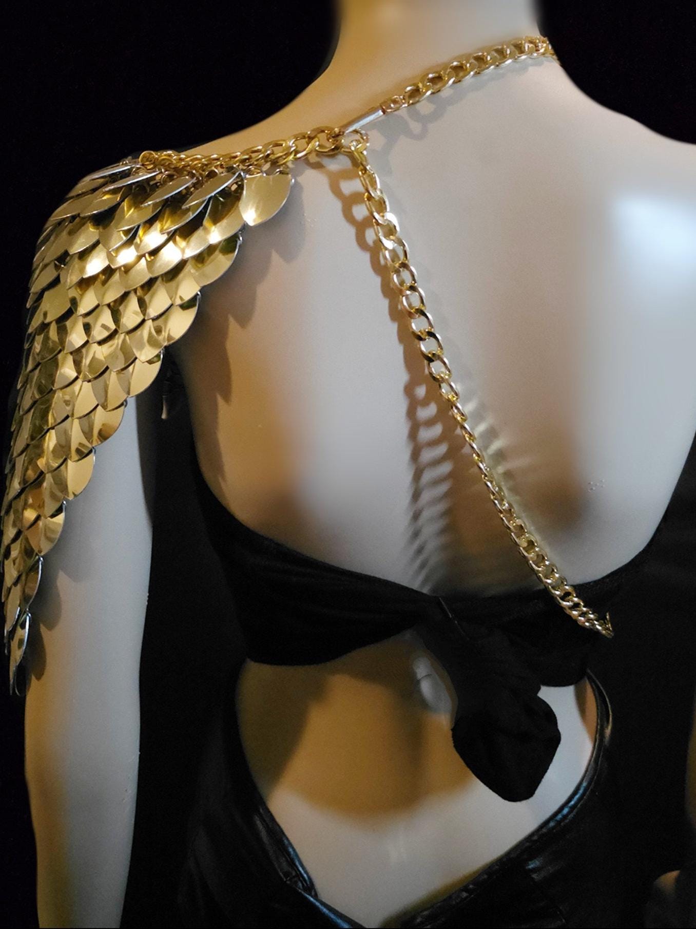 Metal Gold Shoulder Armor, Fantasy Scalemail Dragon Scale Womens Armor, Royal Fae Gala Fairytale Costume, Viking, Fairy Cosplay, Bookish