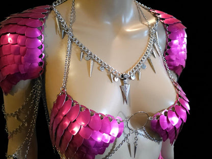 Metal Pink Shoulder Armor, Fantasy Scalemail Dragon Scale Womens Armor, Royal Fae Gala Fairytale Costume, Viking, Fairy Cosplay, Bookish
