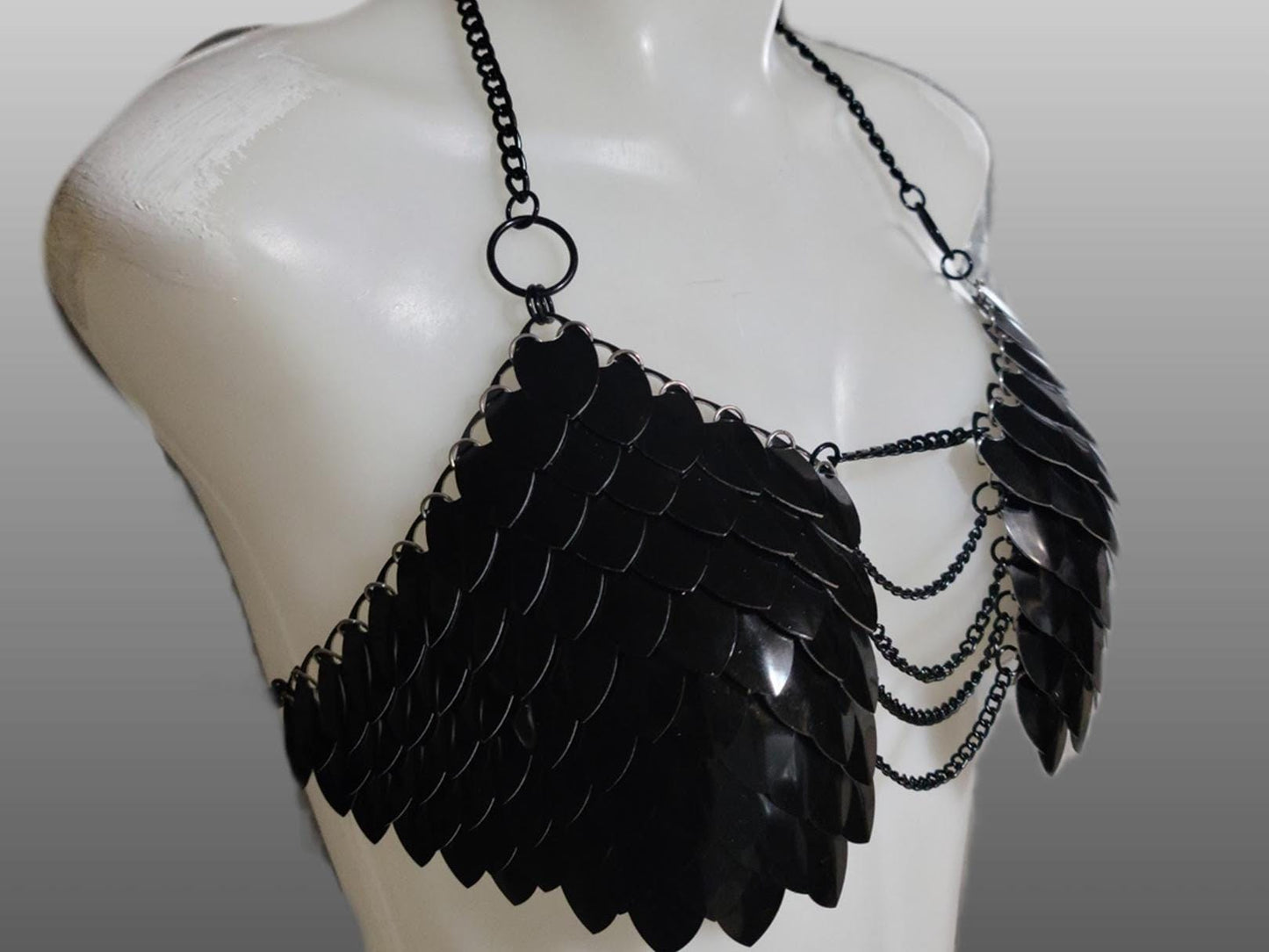 Metal Black Breastplate Corset Armor, Fantasy Scalemail Dragon Scale Womens Armor, Royal Fae Gala Fairytale Costume, Viking, Fairy Cosplay