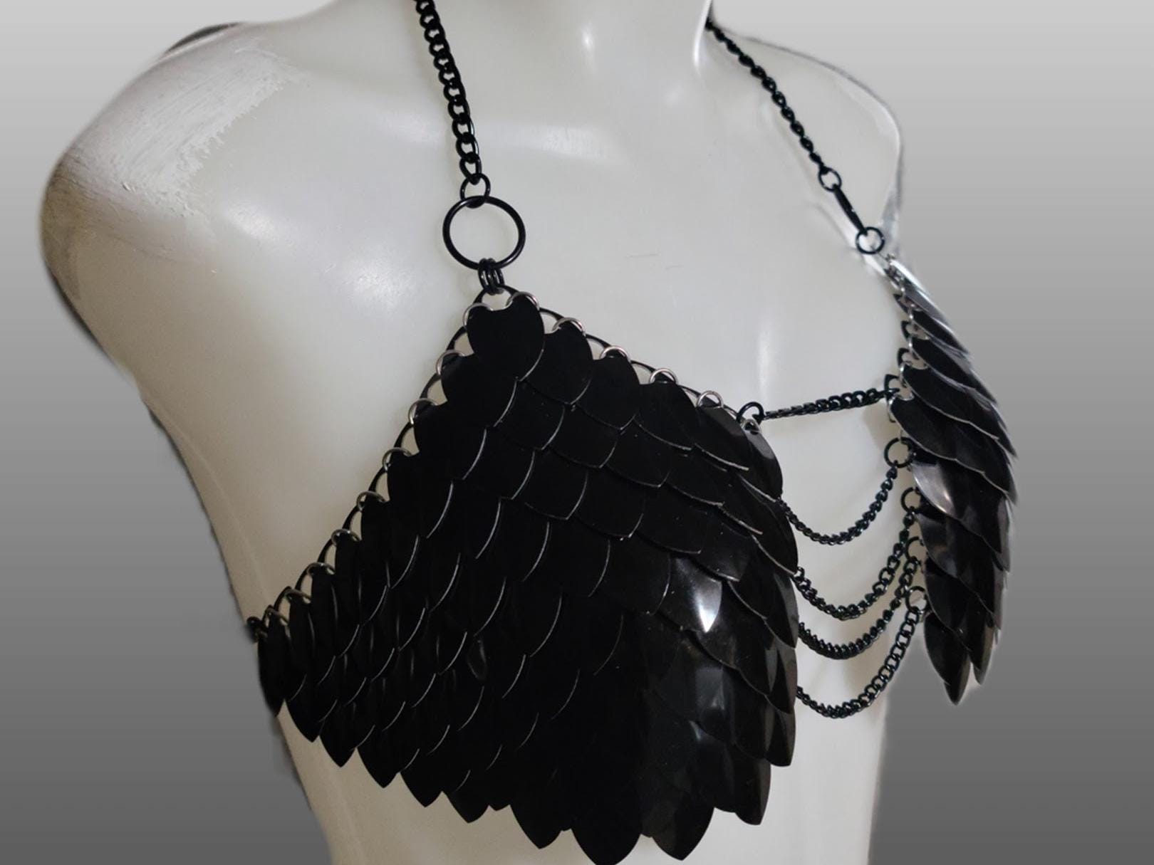 Metal Black Breastplate Corset Armor, Fantasy Scalemail Dragon Scale Womens Armor, Royal Fae Gala Fairytale Costume, Viking, Fairy Cosplay