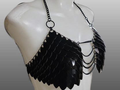 Metal Black Breastplate Corset Armor, Fantasy Scalemail Dragon Scale Womens Armor, Royal Fae Gala Fairytale Costume, Viking, Fairy Cosplay