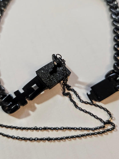 Black Day Collar Luxury Elegant Submissive Style Locking Choker Necklace & Key | BDSM Bondage Aesthetic Handmade Padlock Couples Jewelry