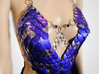 Metal Purple Breastplate Corset Armor, Fantasy Scalemail Dragon Scale Womens Armor, Royal Fae Gala Fairytale Costume, Viking, Fairy Cosplay