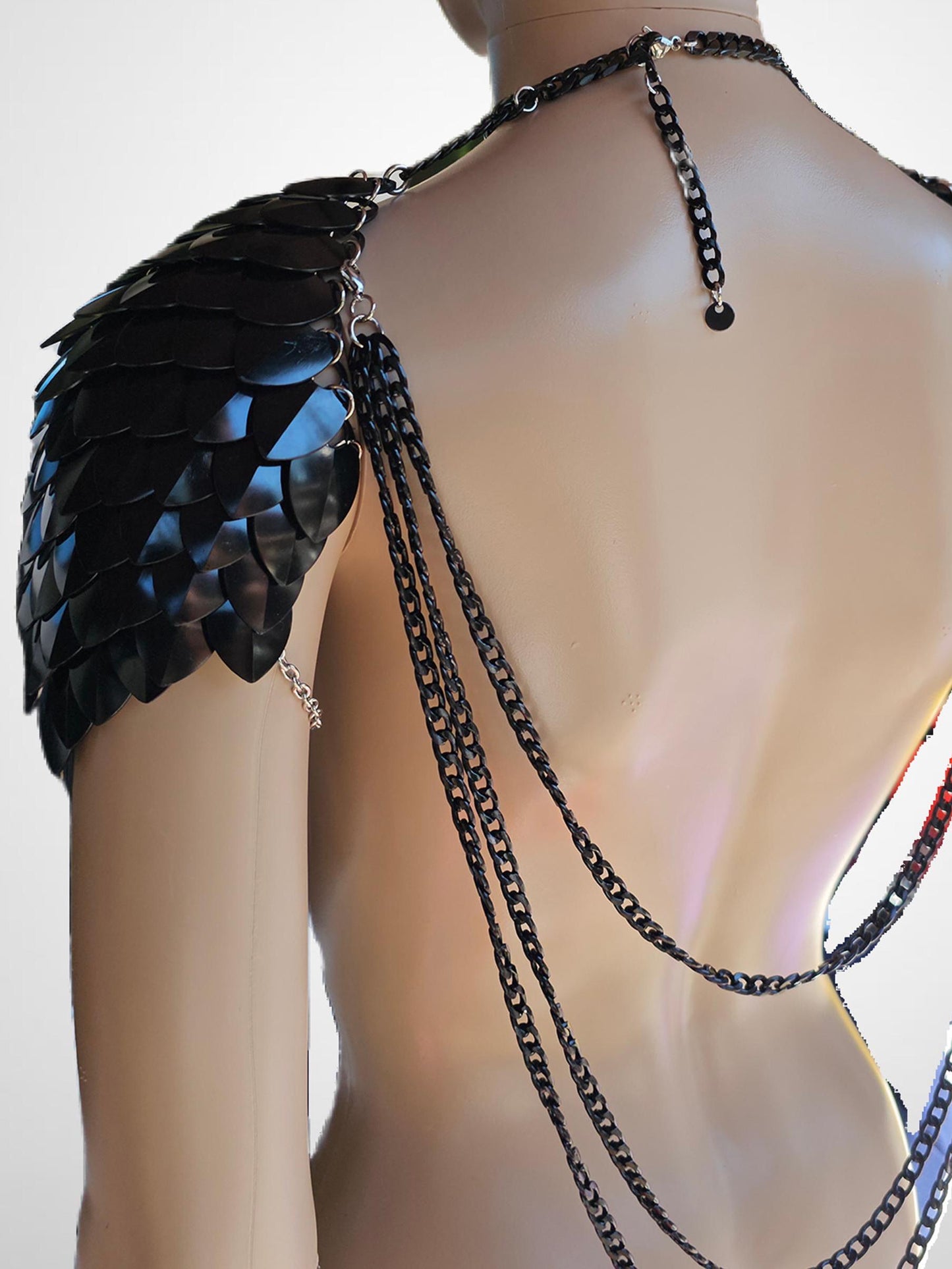 Black Shoulder Armor, Fantasy Scalemail Dragon Scale Womens Armor, Royal Fae Gala Fairytale Costume, Viking, Fairy Cosplay, Bookish