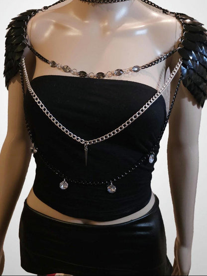 Metal Gold Shoulder Armor, Fantasy Scalemail Dragon Scale Womens Armor, Royal Fae Gala Fairytale Costume, Viking, Fairy Cosplay, Bookish