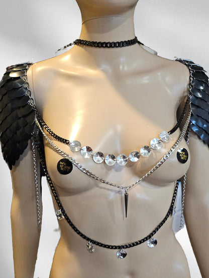 Metal Gold Shoulder Armor, Fantasy Scalemail Dragon Scale Womens Armor, Royal Fae Gala Fairytale Costume, Viking, Fairy Cosplay, Bookish