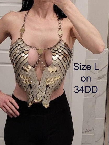 Metal Silver Breastplate Corset Armor, Fantasy Scalemail Dragon Scale Womens Armor, Royal Fae Gala Fairytale Costume, Viking, Fairy Cosplay