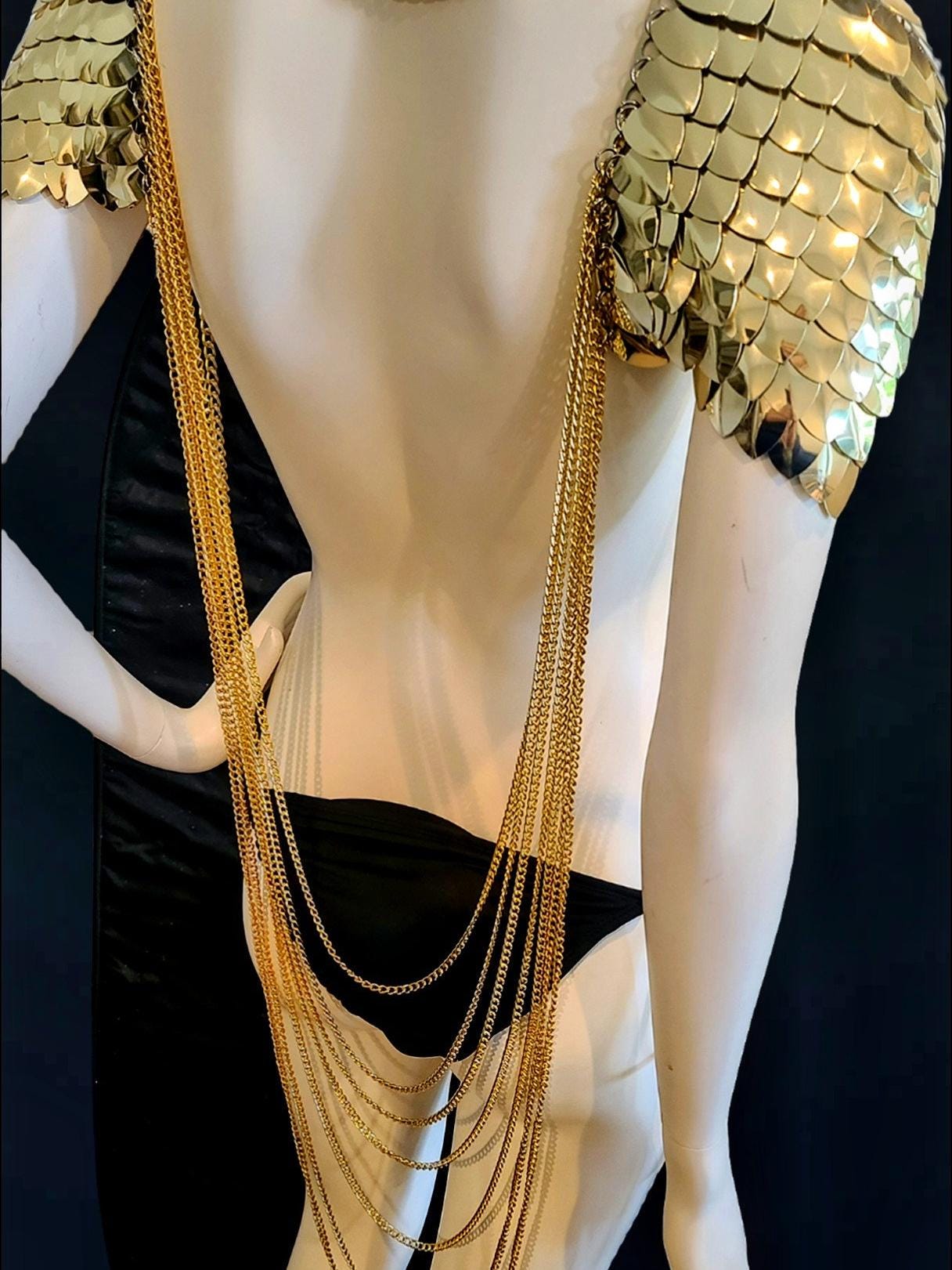 Metal Gold Shoulder Armor, Fantasy Scalemail Dragon Scale Womens Armor, Royal Fae Gala Fairytale Costume, Viking, Fairy Cosplay, Bookish