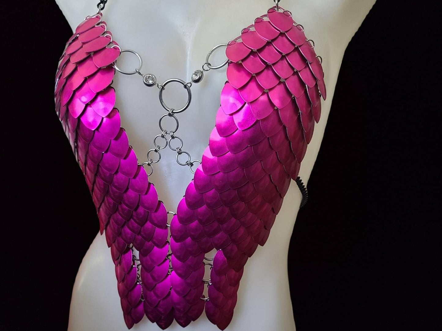 Metal Pink Breastplate Corset Armor, Fantasy Scalemail Dragon Scale Womens Armor, Royal Fae Gala Fairytale Costume, Viking, Fairy Cosplay