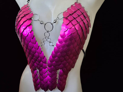 Metal Pink Breastplate Corset Armor, Fantasy Scalemail Dragon Scale Womens Armor, Royal Fae Gala Fairytale Costume, Viking, Fairy Cosplay
