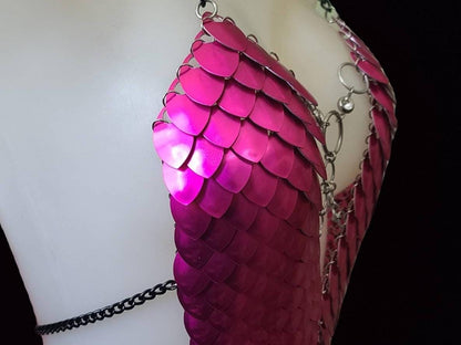 Metal Pink Breastplate Corset Armor, Fantasy Scalemail Dragon Scale Womens Armor, Royal Fae Gala Fairytale Costume, Viking, Fairy Cosplay