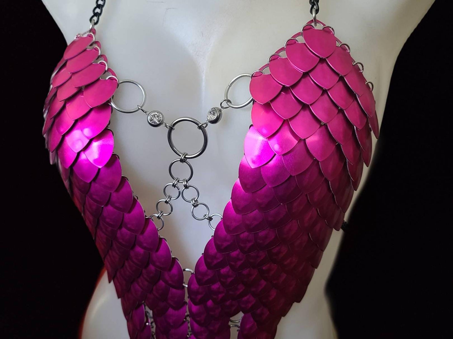 Metal Pink Breastplate Corset Armor, Fantasy Scalemail Dragon Scale Womens Armor, Royal Fae Gala Fairytale Costume, Viking, Fairy Cosplay