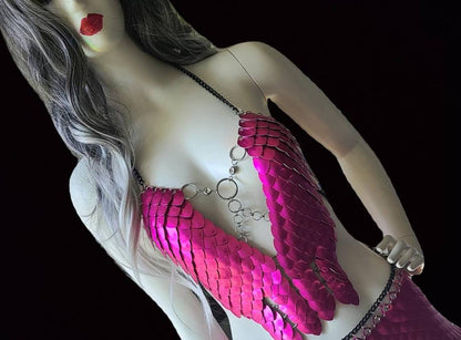 Metal Pink Breastplate Corset Armor, Fantasy Scalemail Dragon Scale Womens Armor, Royal Fae Gala Fairytale Costume, Viking, Fairy Cosplay