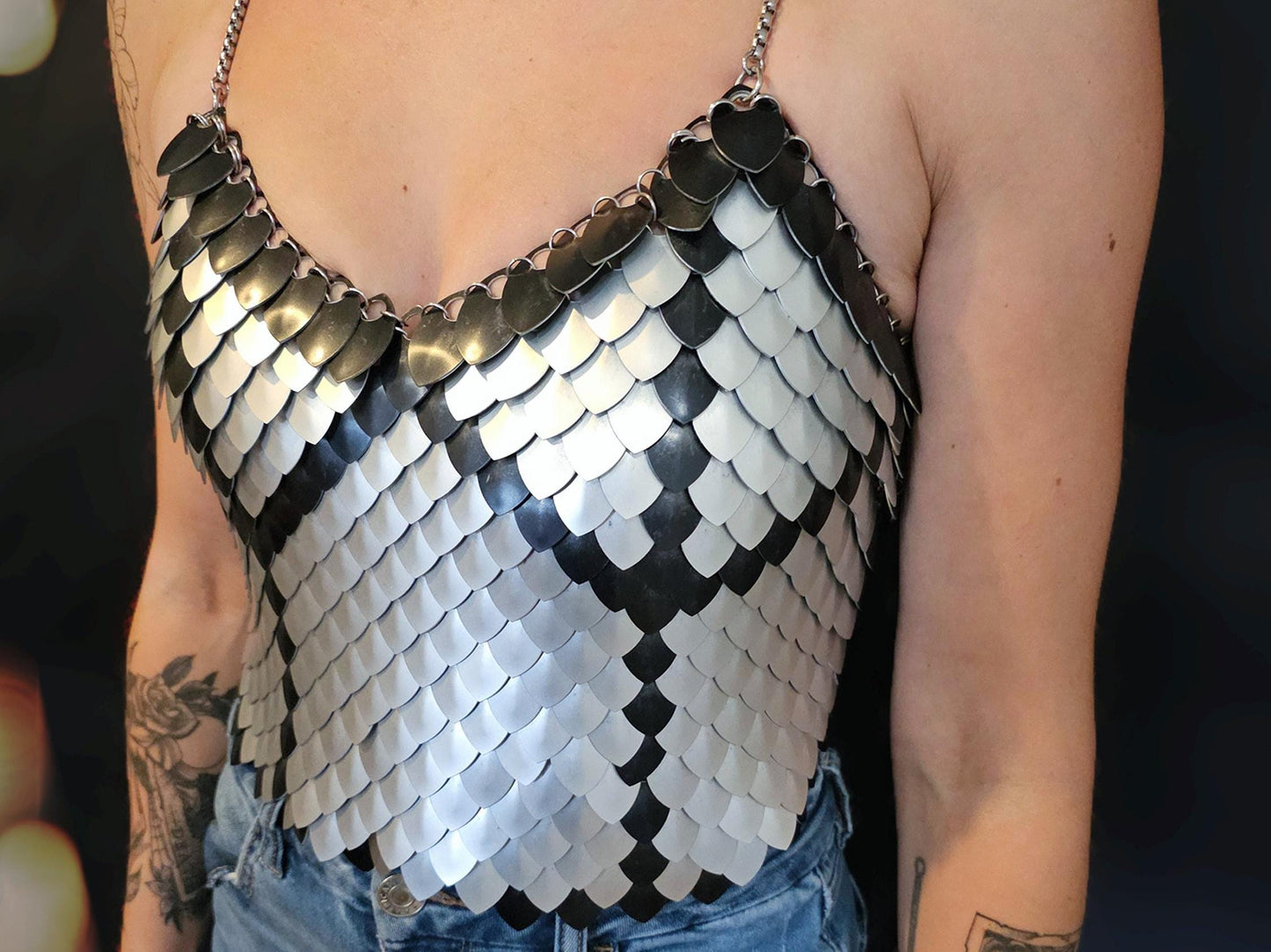 Metal Silver Breastplate Corset Armor, Fantasy Scalemail Dragon Scale Womens Armor, Royal Fae Gala Fairytale Costume, Viking, Fairy Cosplay