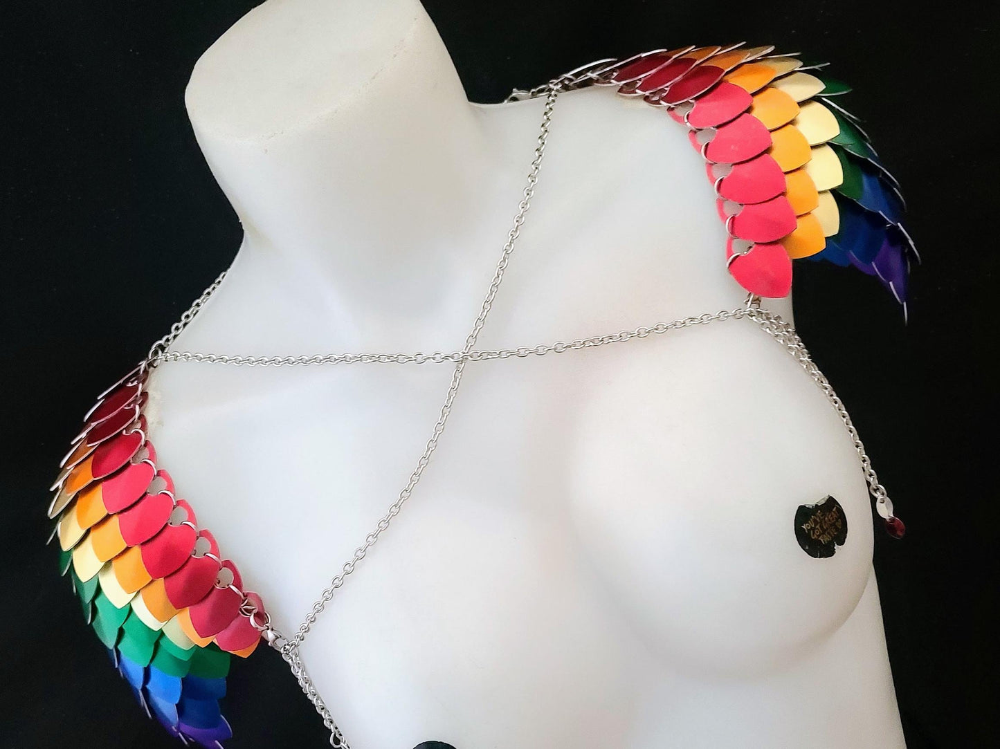 Metal Rainbow Shoulder Armor, Fantasy Scalemail Dragon Scale Womens Armor, Royal Fae Gala Fairytale Costume, Viking, Fairy Cosplay, Bookish