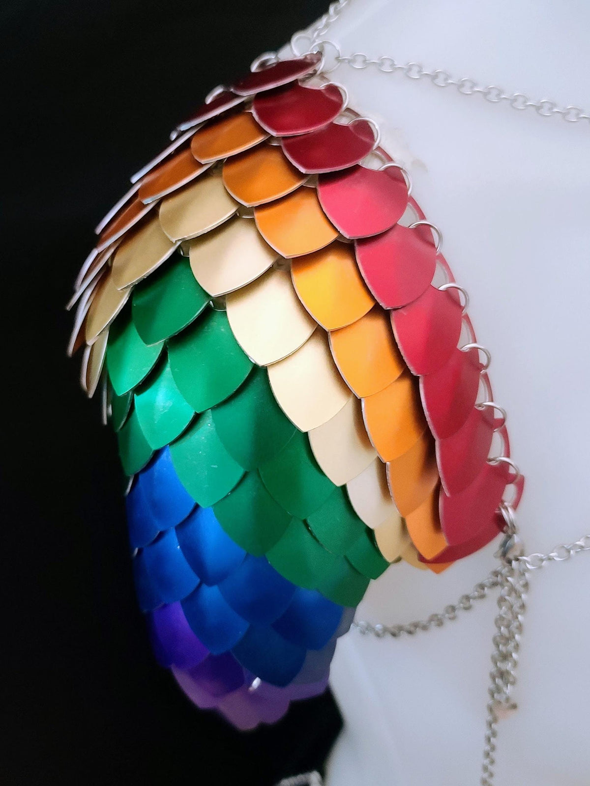 Metal Rainbow Shoulder Armor, Fantasy Scalemail Dragon Scale Womens Armor, Royal Fae Gala Fairytale Costume, Viking, Fairy Cosplay, Bookish