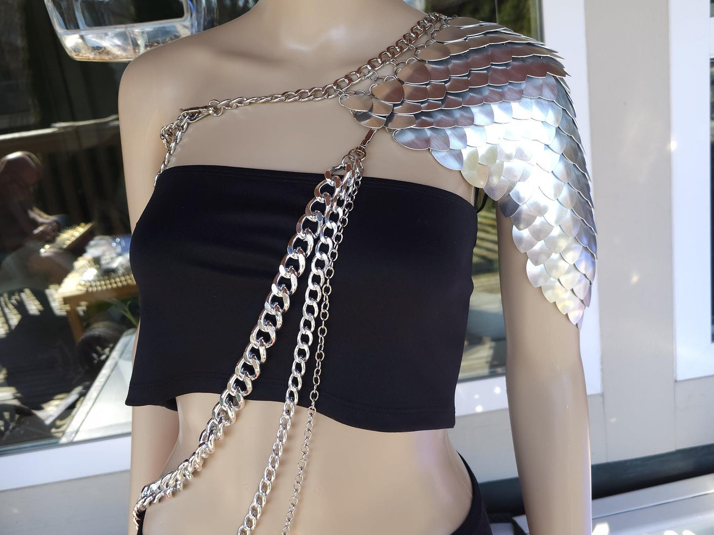 Viking, Dragon, Fairy Scalemail Cosplay Chainmail Renaissance Dress Festival Outfit Corset Shoulder Armor Rave Costume