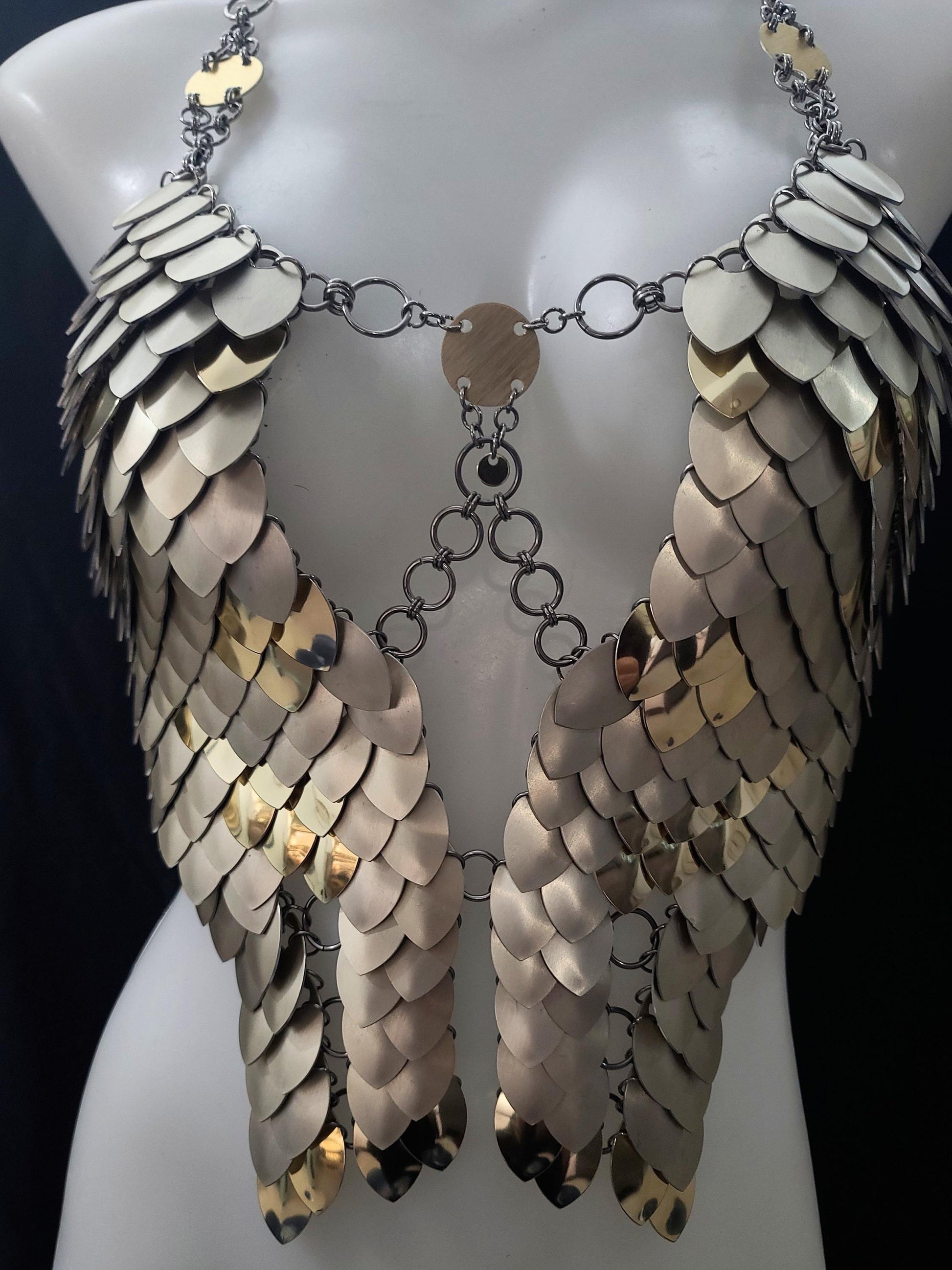 Metal Gold Breastplate Corset Armor, Fantasy Scalemail Dragon Scale Womens Armor, Royal Fae Gala Fairytale Costume, Viking, Fairy Cosplay