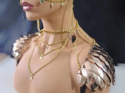 Metal Rose Gold Breastplate Corset Armor, Fantasy Scalemail Dragon Womens Armor, Royal Fae Gala Fairytale Costume, Viking, Fairy Cosplay