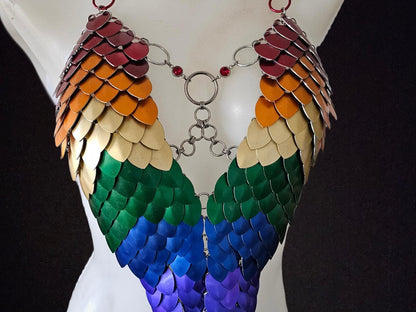 Metal Rainbow Breastplate Corset Armor, Fantasy Scalemail Dragon Scale Womens Armor, Royal Fae Gala Fairytale Costume, Viking, Fairy Cosplay