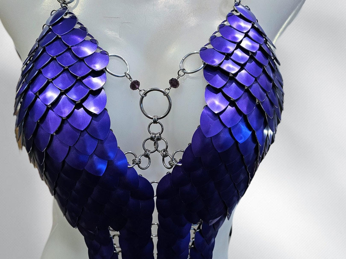Metal Purple Breastplate Corset Armor, Fantasy Scalemail Dragon Scale Womens Armor, Royal Fae Gala Fairytale Costume, Viking, Fairy Cosplay