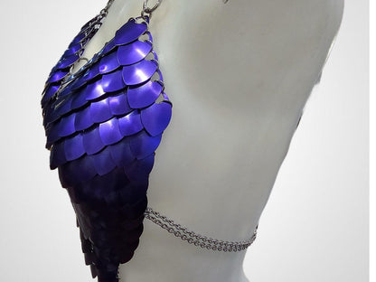 Metal Purple Breastplate Corset Armor, Fantasy Scalemail Dragon Scale Womens Armor, Royal Fae Gala Fairytale Costume, Viking, Fairy Cosplay