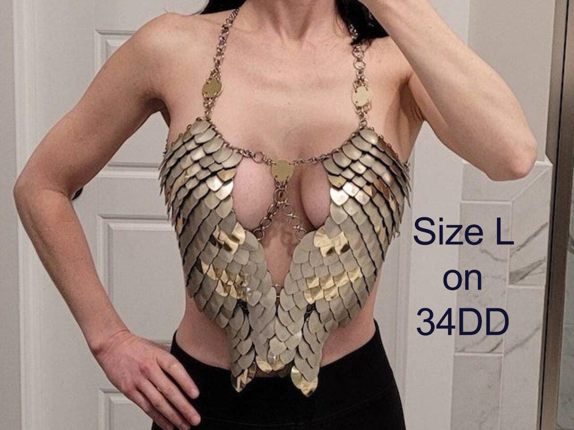 Metal Gold Breastplate Corset Armor, Fantasy Scalemail Dragon Scale Womens Armor, Royal Fae Gala Fairytale Costume, Viking, Fairy Cosplay