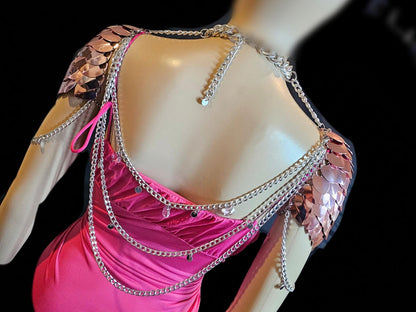 Metal Pink Shoulder Armor, Fantasy Scalemail Dragon Scale Womens Armor, Royal Fae Gala Fairytale Costume, Viking, Fairy Cosplay, Bookish