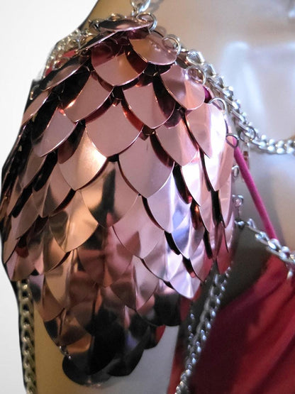 Metal Pink Shoulder Armor, Fantasy Scalemail Dragon Scale Womens Armor, Royal Fae Gala Fairytale Costume, Viking, Fairy Cosplay, Bookish