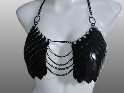 Metal Black Breastplate Corset Armor, Fantasy Scalemail Dragon Scale Womens Armor, Royal Fae Gala Fairytale Costume, Viking, Fairy Cosplay
