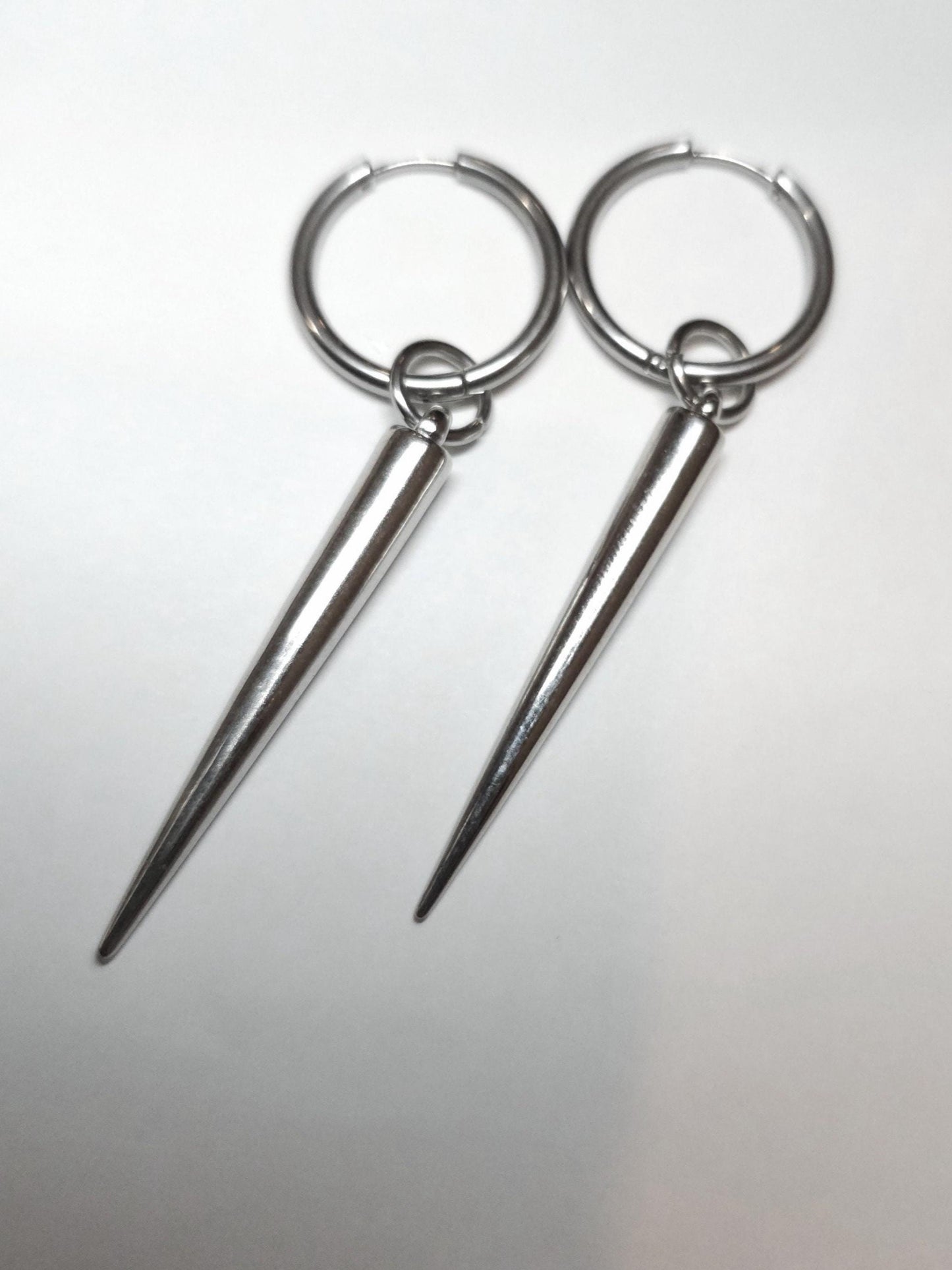 Surgical Steel Hypoallergenic Huggie Hoop Spike Goth Earrings - Handmade gothic punk alt grunge jewelry