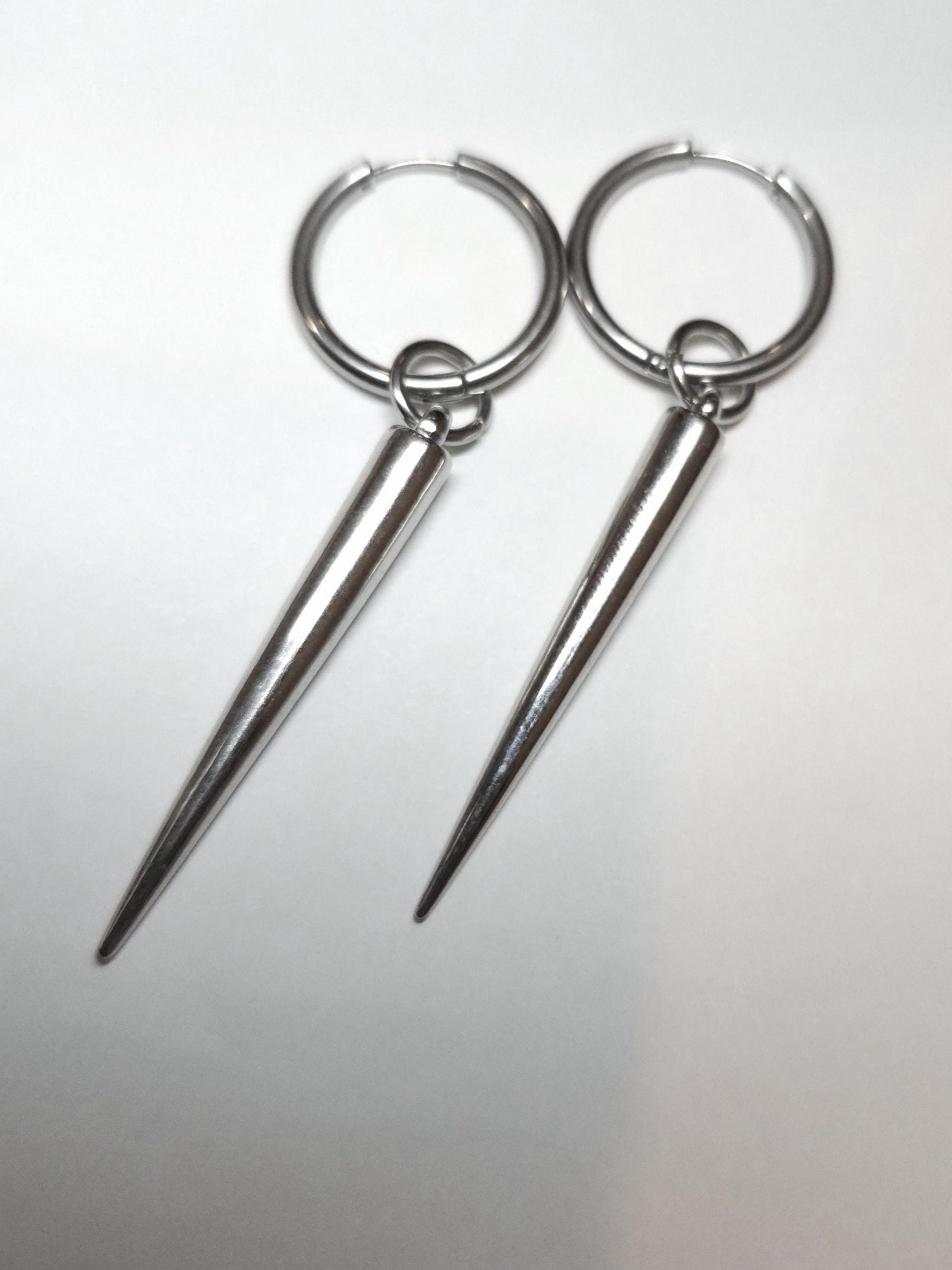 Surgical Steel Hypoallergenic Huggie Hoop Spike Goth Earrings - Handmade gothic punk alt grunge jewelry