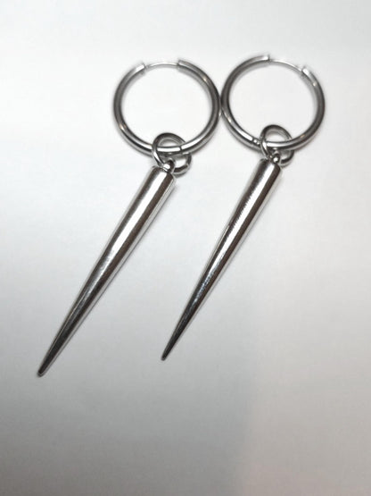 Surgical Steel Hypoallergenic Huggie Hoop Spike Goth Earrings - Handmade gothic punk alt grunge jewelry