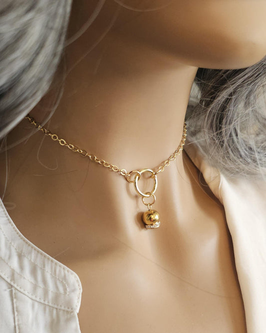 Day Collar Bell Pendant Choker Necklace | Intimate Couples BDSM Goth Punk Alt Bondage Aesthetic Jewelry with Permanent Locking Clasp Option